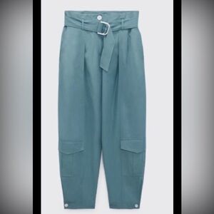 Zara Blue Cargo Carrot Trousers